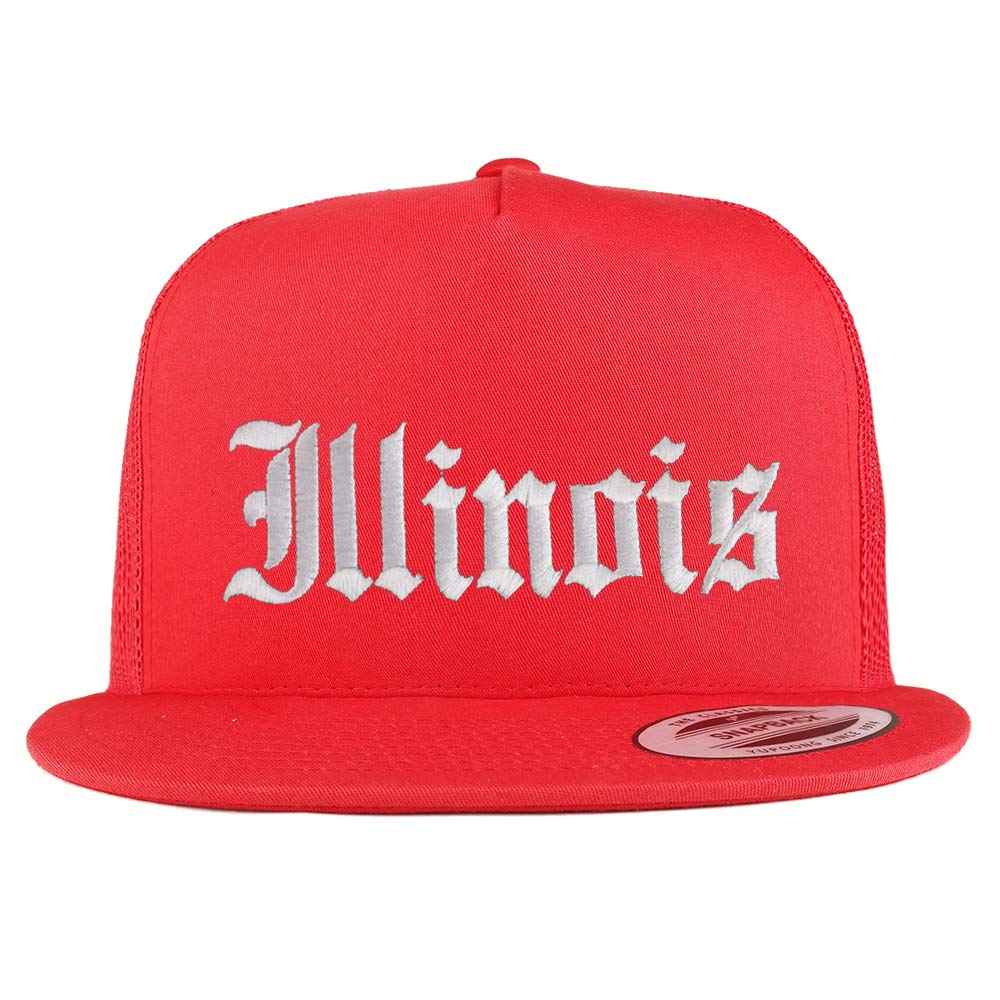 Trendy Apparel Shop Illinois State Old English 5 Panel Flatbill Trucker Mesh Cap