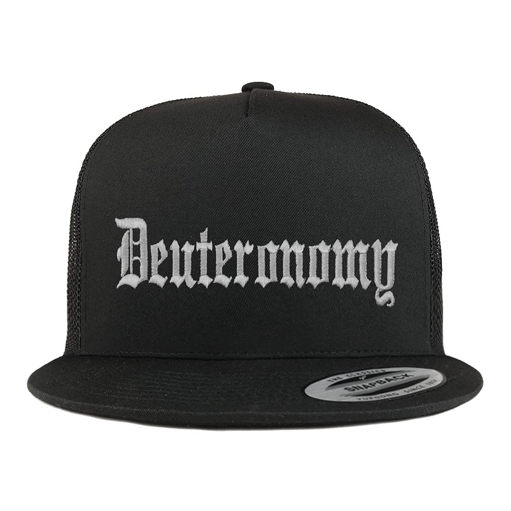 Trendy Apparel Shop Deuteronomy Old English 5 Panel Flatbill Trucker Cap
