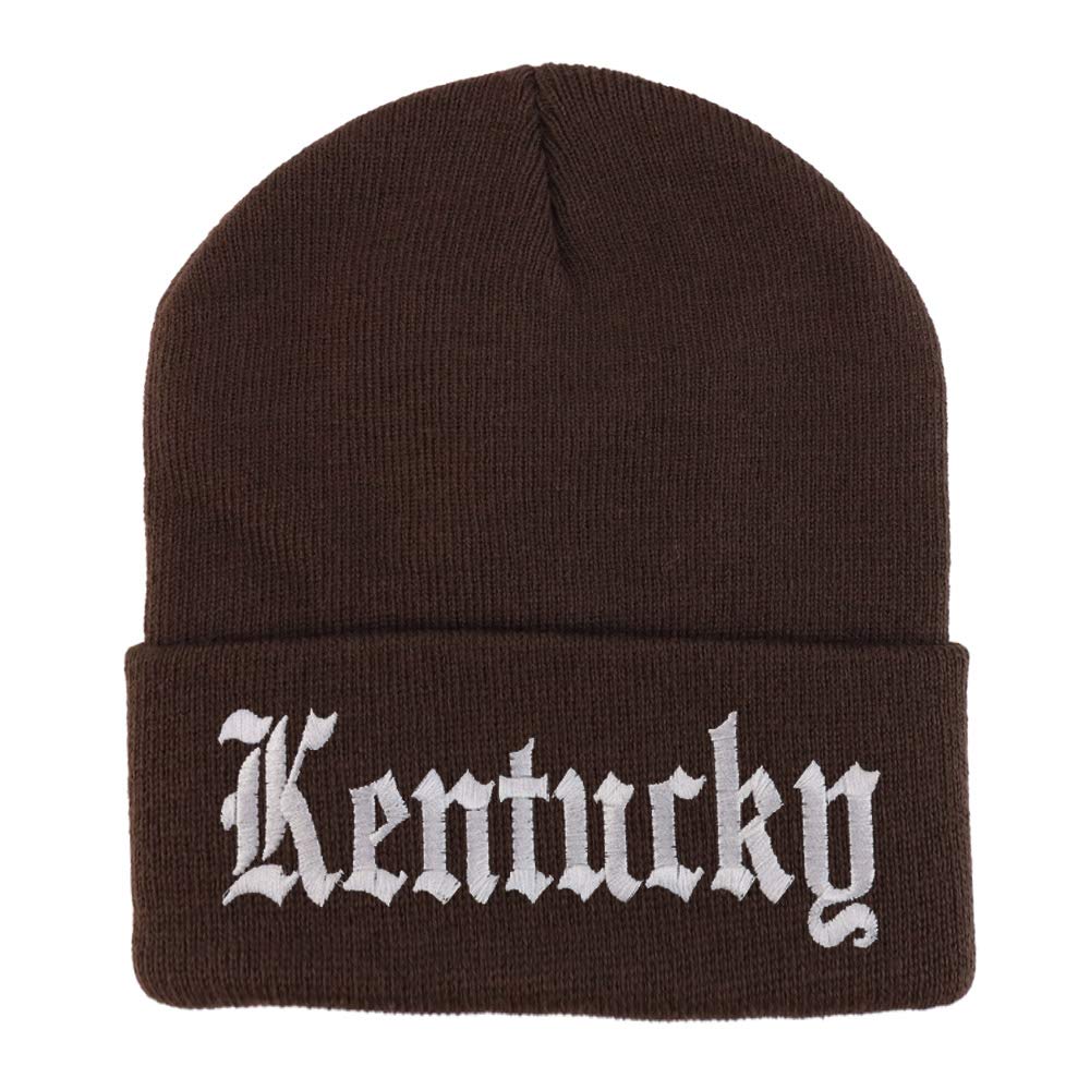Trendy Apparel Shop Kenturky State Old English Embroidered Long Cuff Beanie