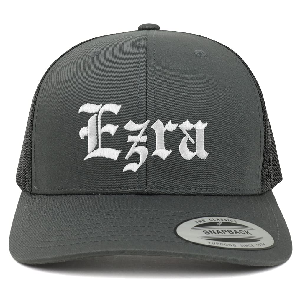 Trendy Apparel Shop Ezra Old English 6 Panel Trucker Mesh Cap
