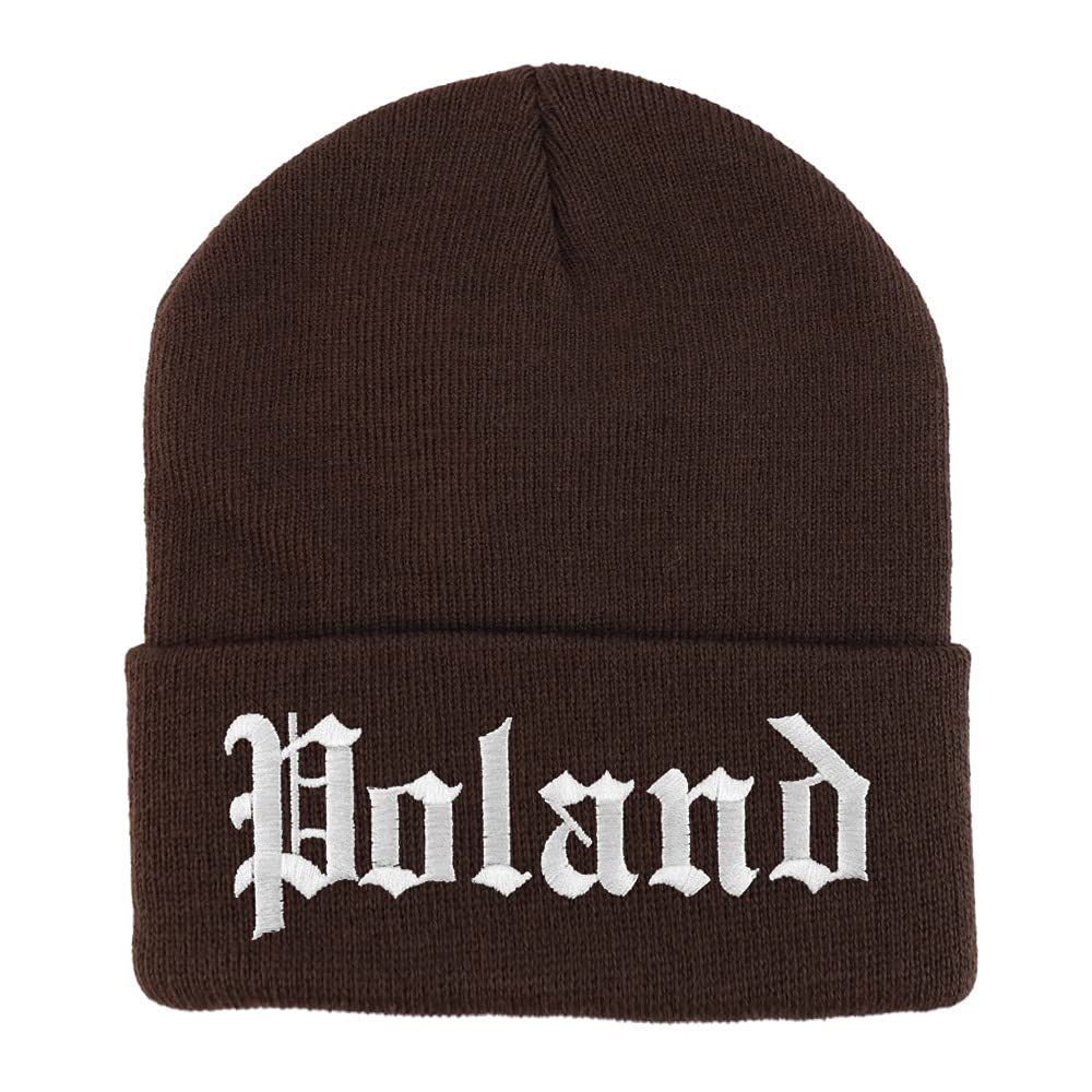 Trendy Apparel Shop Poland Old English Embroidered Long Cuff Beanie