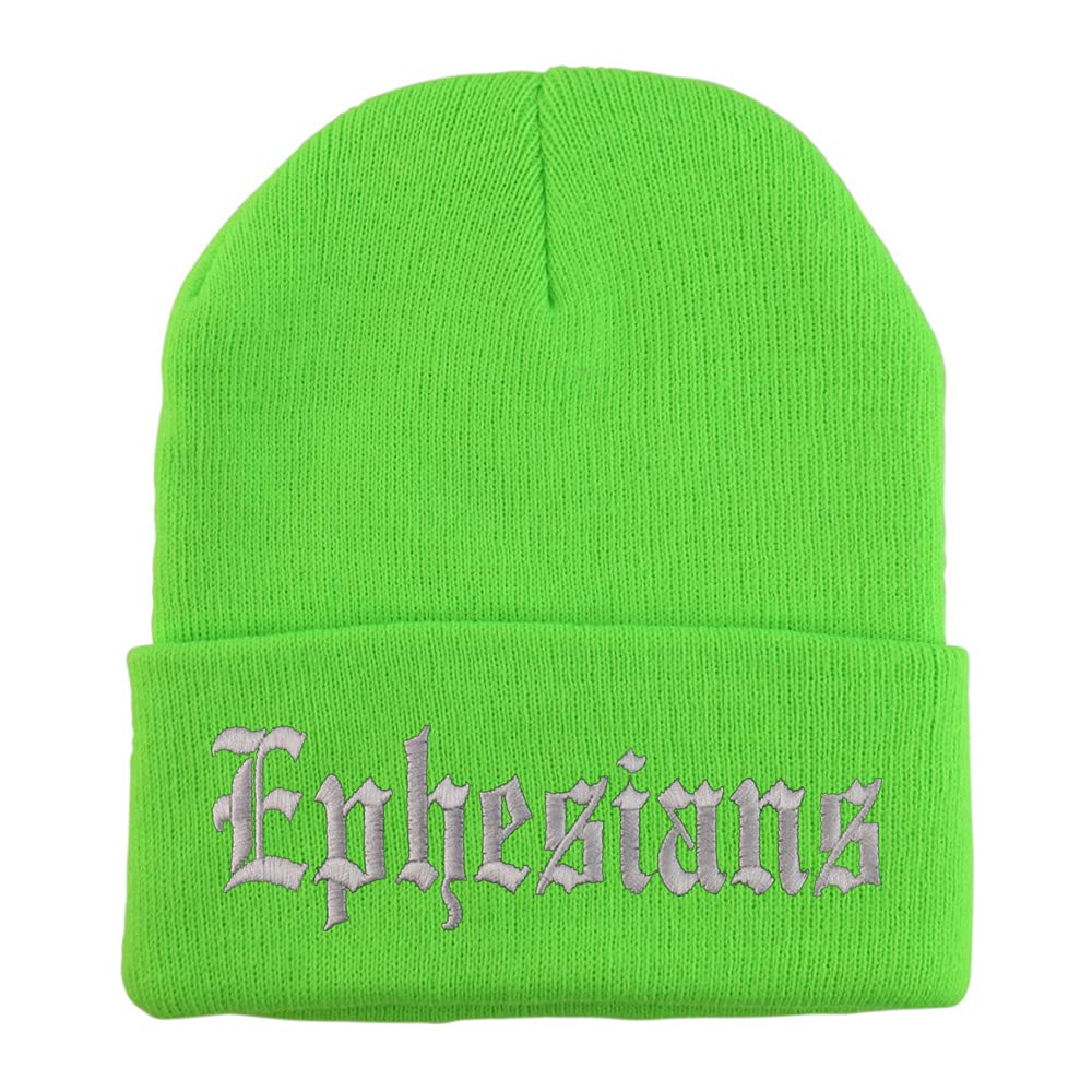 Trendy Apparel Shop Ephesians Old English Embroidered Long Cuff Beanie