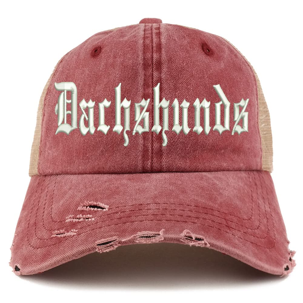 Trendy Apparel Shop Old English Dachshunds Frayed Bill Trucker Mesh Back Cap