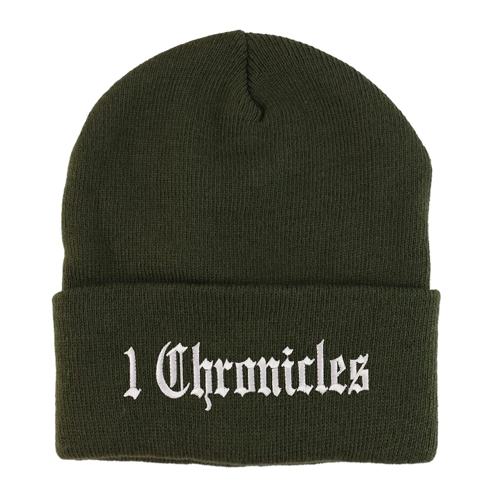 Trendy Apparel Shop 1 Chronicles Old English Embroidered Long Cuff Beanie