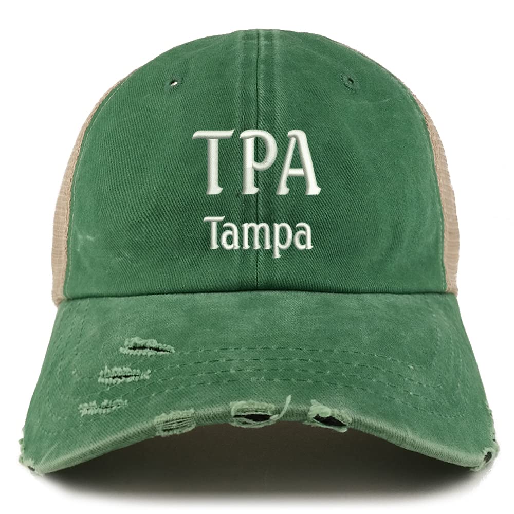 Trendy Apparel Shop TPA Tampa Embroidered Frayed Bill Trucker Mesh Back Cap
