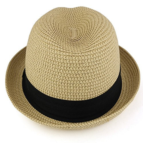 Trendy Apparel Shop Mens Summer Tweed Fedora Hat with Paper Straw Braid