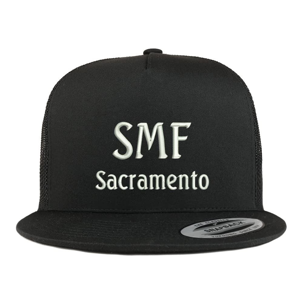 Trendy Apparel Shop SMF Sacramento Embroidered 5 Panel Flatbill Trucker Cap