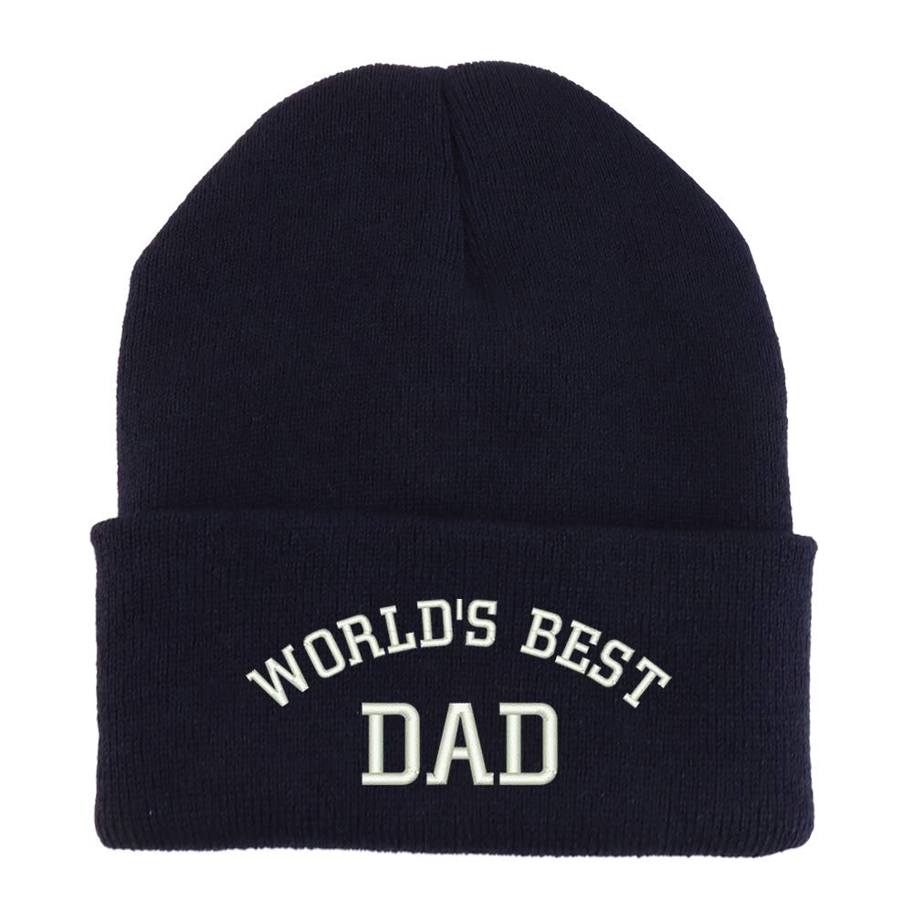 Trendy Apparel Shop World's Best Dad Embroidered Made in USA Cuff Folded Acylic Knit Winter Beanie Hat