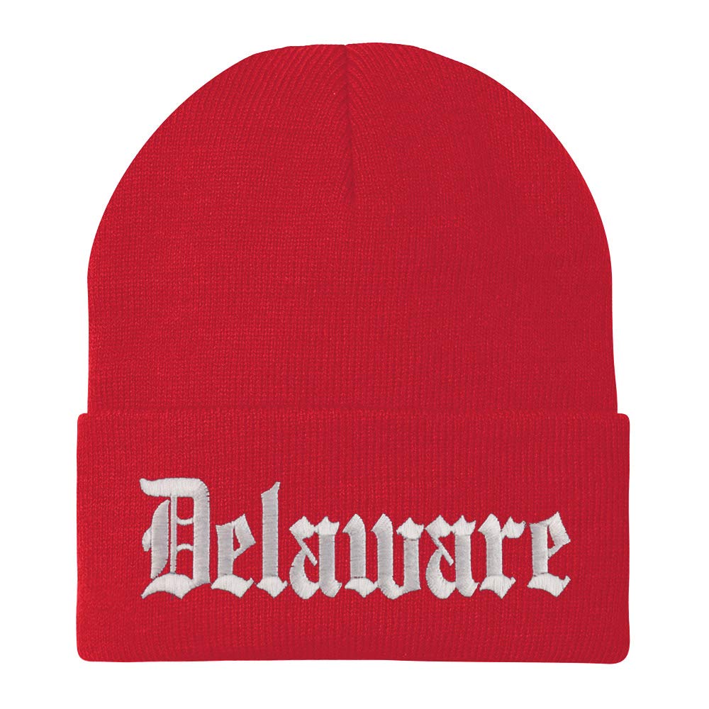 Trendy Apparel Shop Delaware State Old English Embroidered Long Cuff Beanie