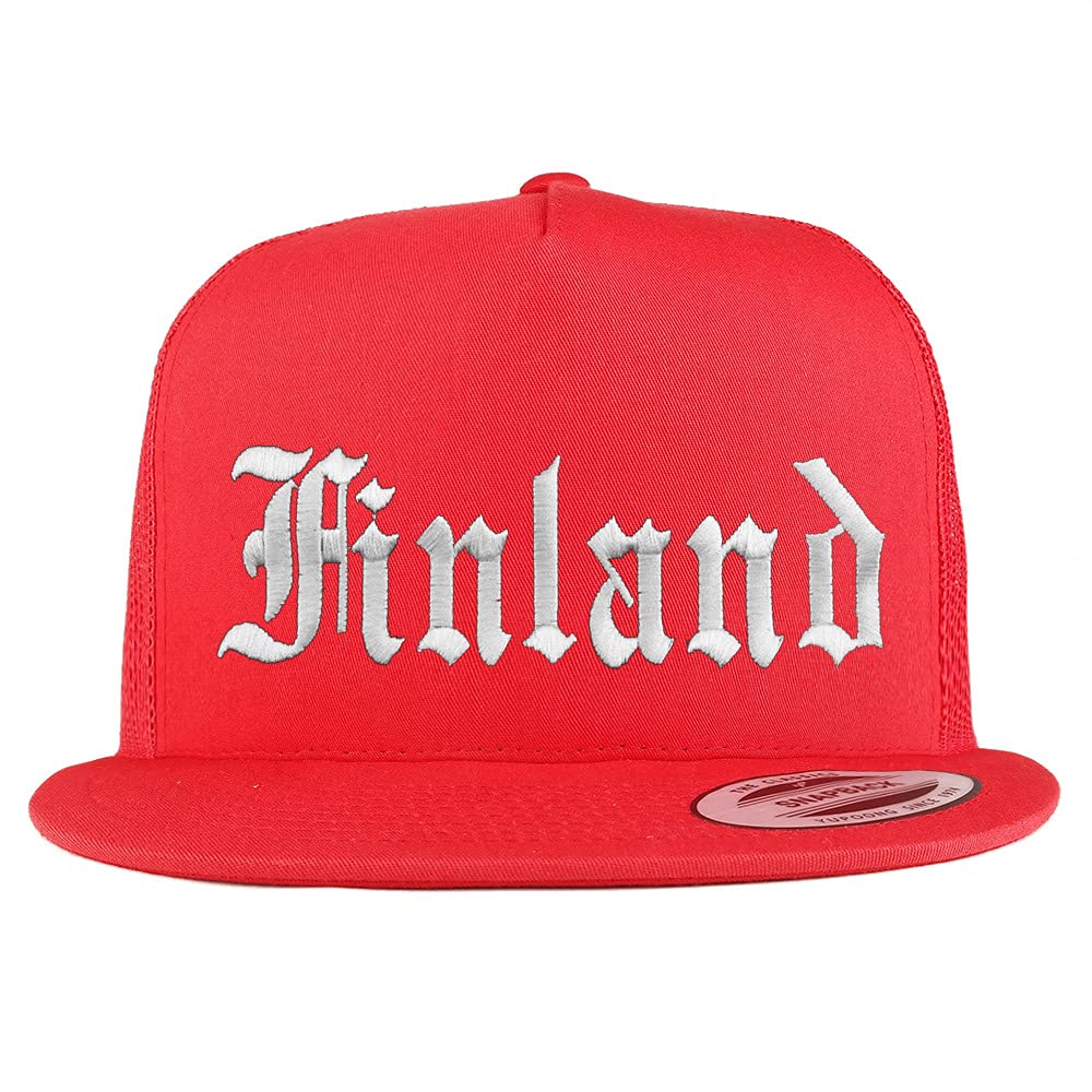 Trendy Apparel Shop Finland Old English 5 Panel Flatbill Trucker Cap