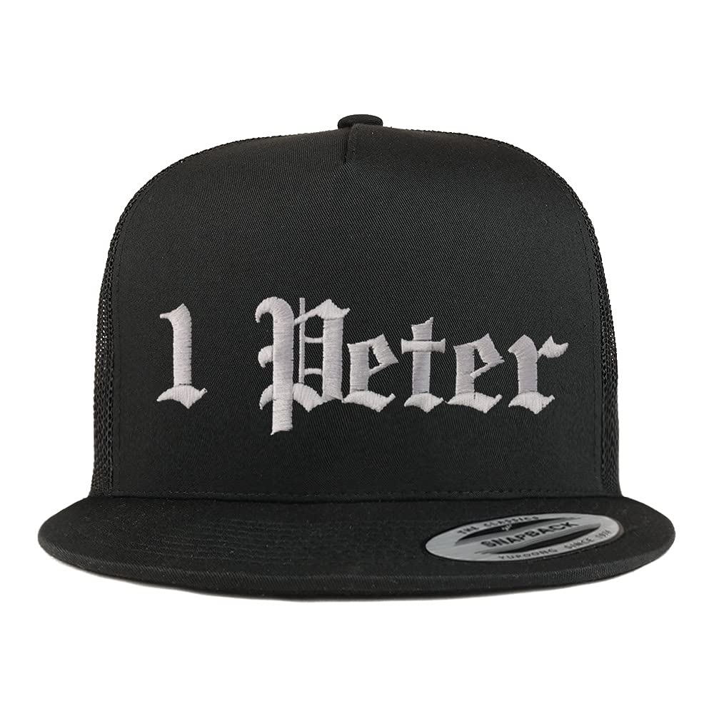 Trendy Apparel Shop 1 Peter Old English 5 Panel Flatbill Trucker Cap