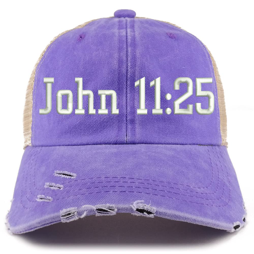 Trendy Apparel Shop John 11:25 Frayed Bill Trucker Mesh Back Cap