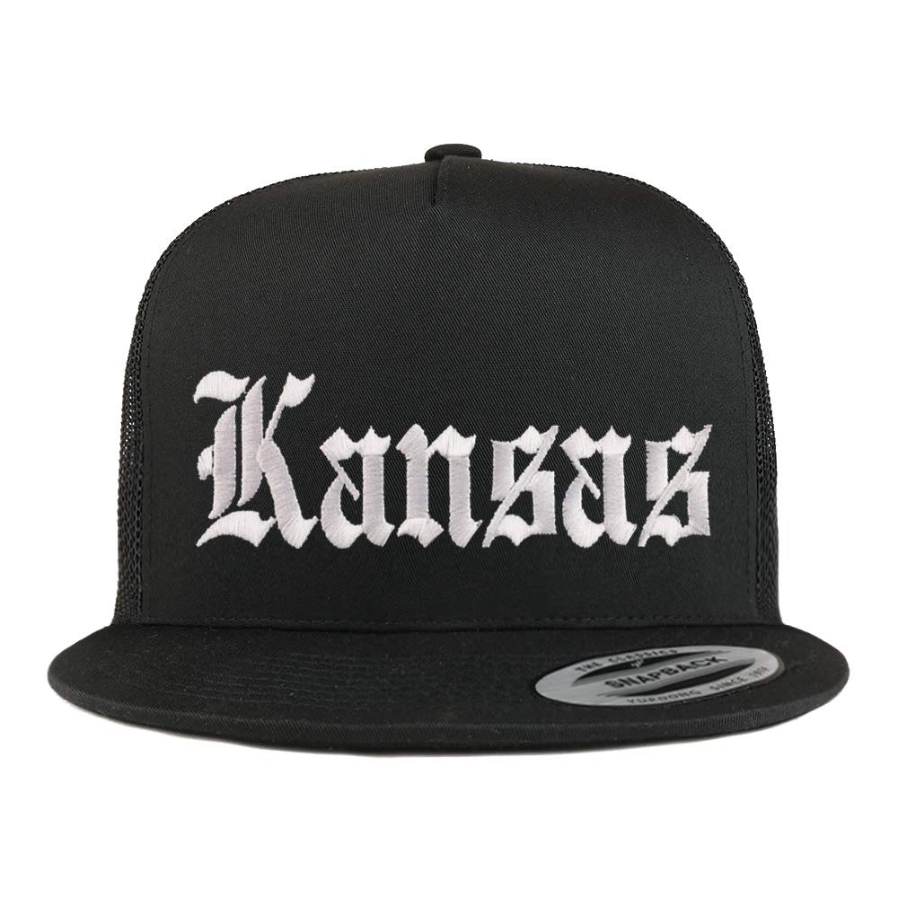 Trendy Apparel Shop Kansas State Old English 5 Panel Flatbill Trucker Mesh Cap