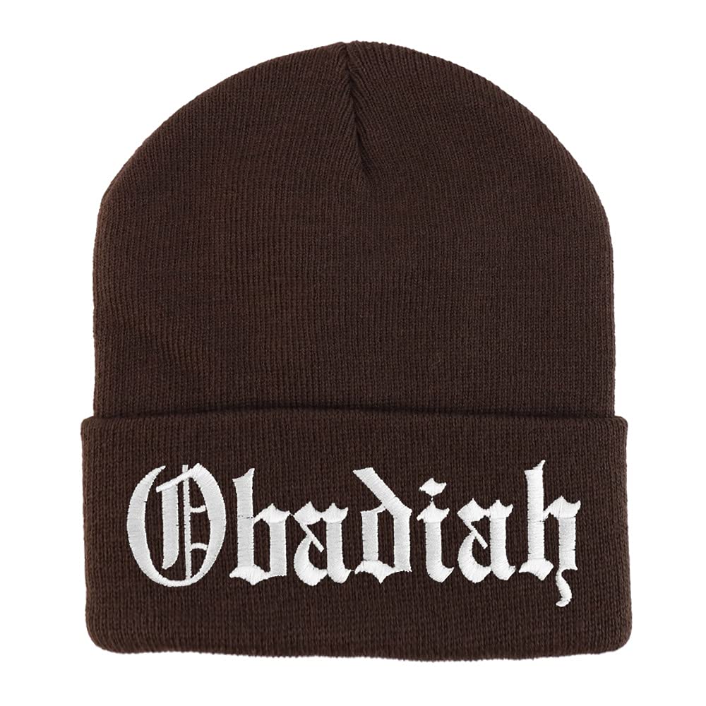 Trendy Apparel Shop Obadiah Old English Embroidered Long Cuff Beanie