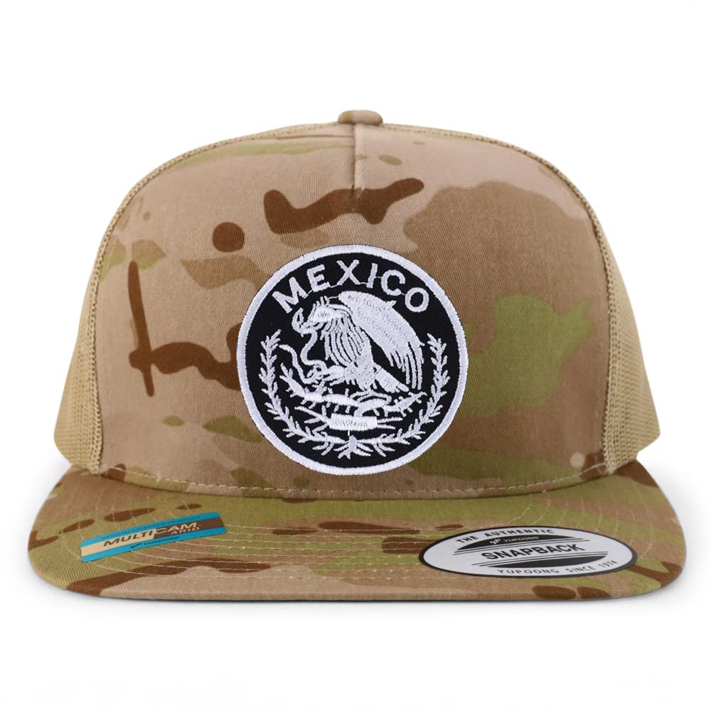Trendy Apparel Shop Circular Mexico Patch 5 Panel Flatbill Trucker Cap