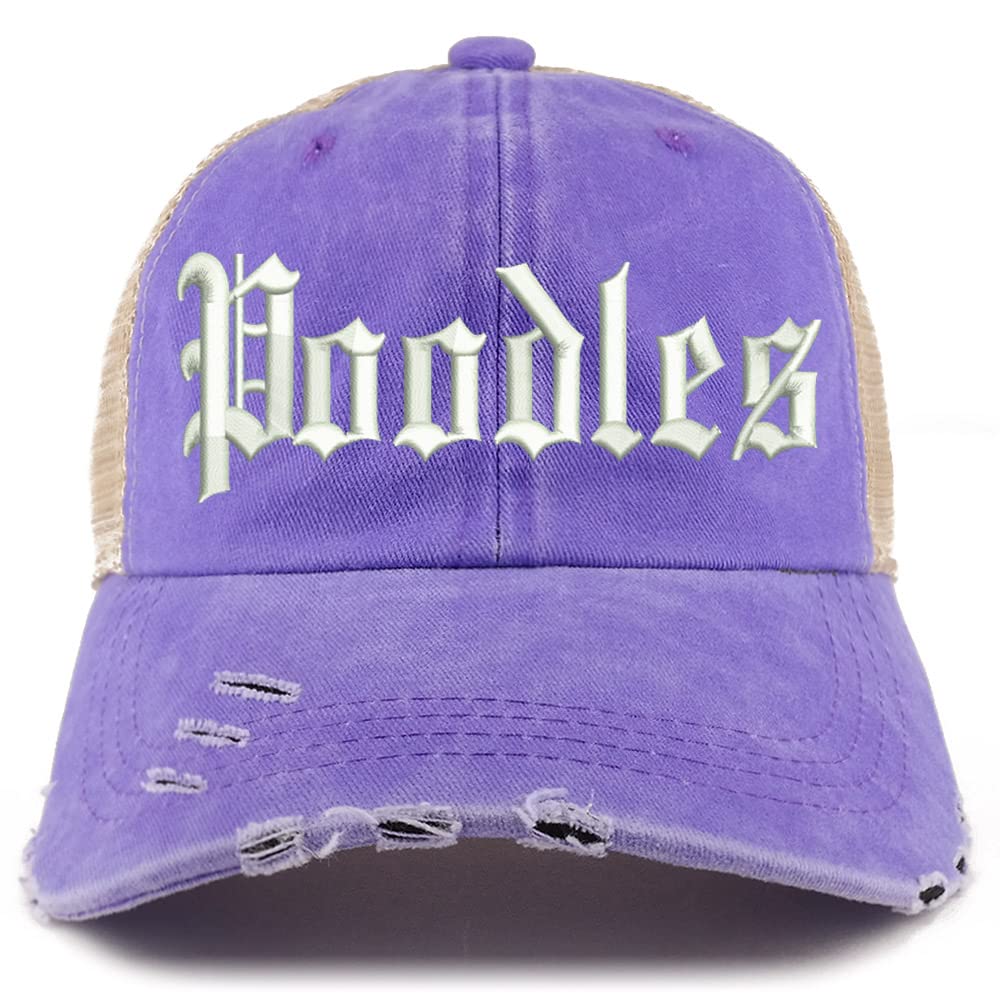 Trendy Apparel Shop Old English Poodles Frayed Bill Trucker Mesh Back Cap
