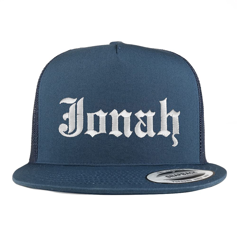 Trendy Apparel Shop Jonah Old English 5 Panel Flatbill Trucker Cap