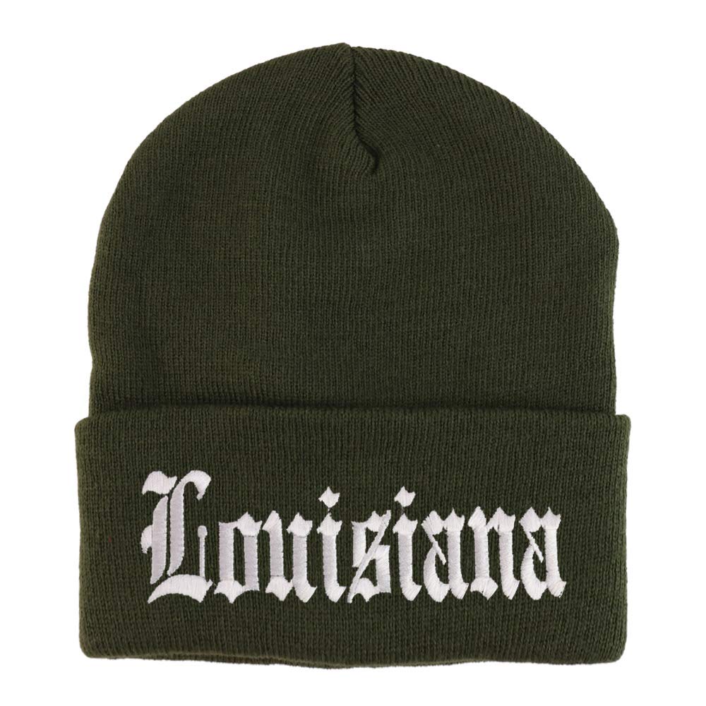Trendy Apparel Shop Louisuana State Old English Embroidered Long Cuff Beanie