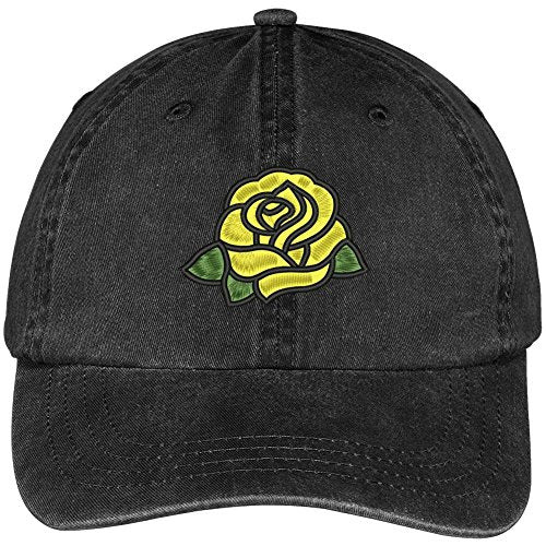 Trendy Apparel Shop Single Yellow Rose Embroidered 100% Cotton Washed Low Profile Cap