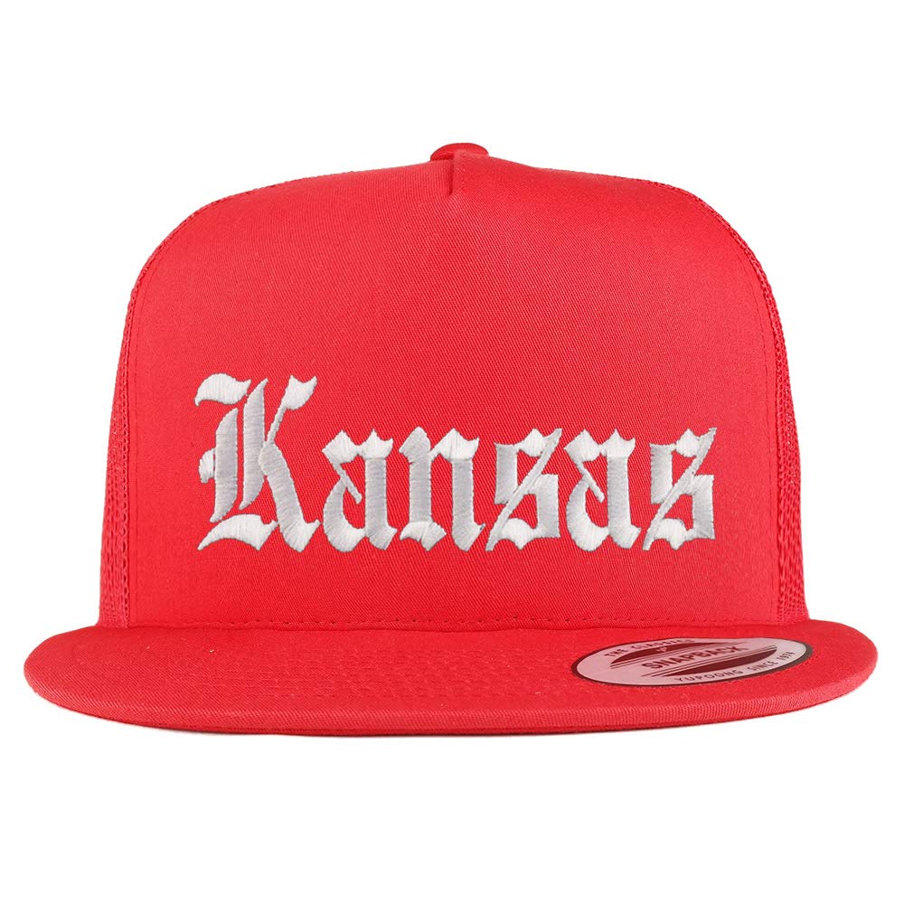 Trendy Apparel Shop Kansas State Old English 5 Panel Flatbill Trucker Mesh Cap