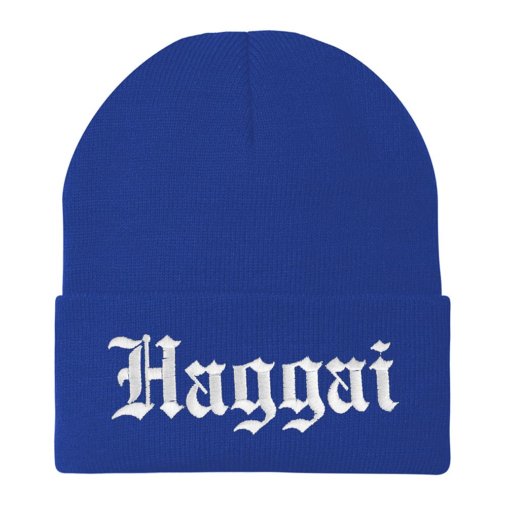Trendy Apparel Shop Haggai Old English Embroidered Long Cuff Beanie