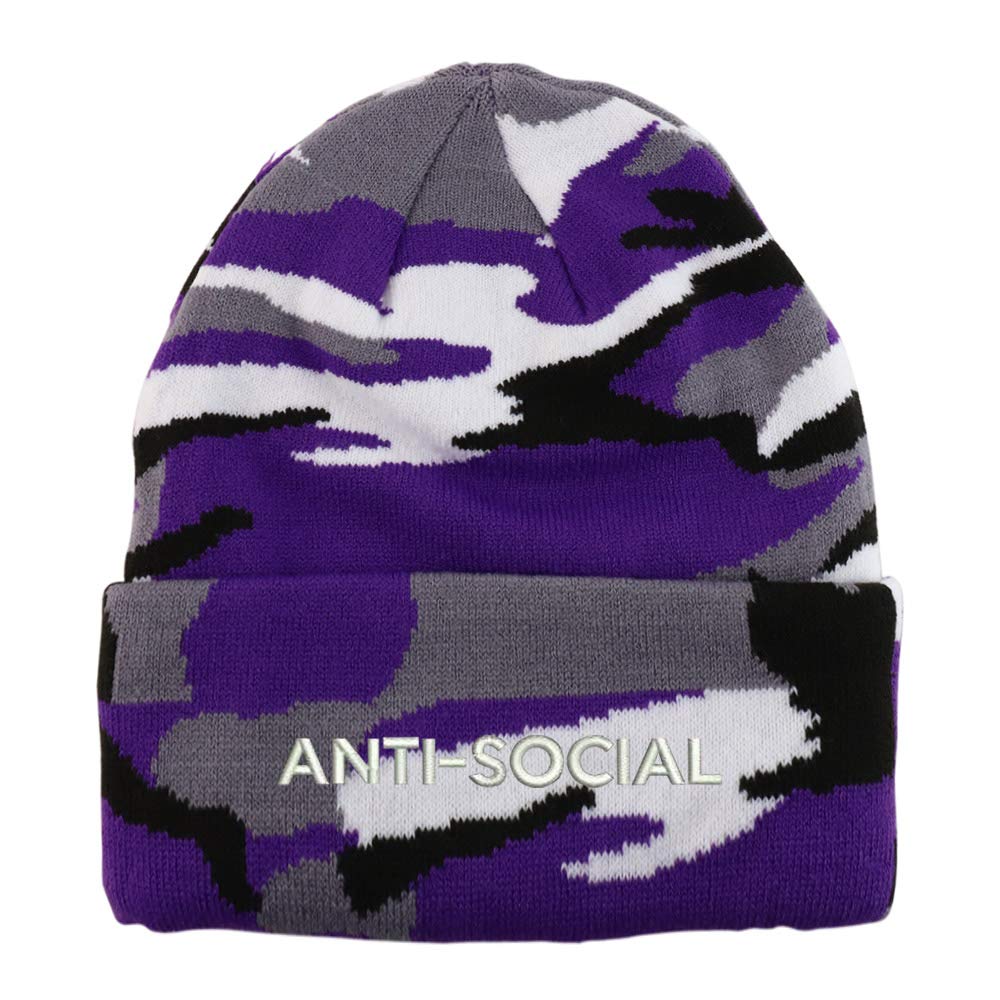 Trendy Apparel Shop Anti Social Embroidered Made in USA Camo Beanie