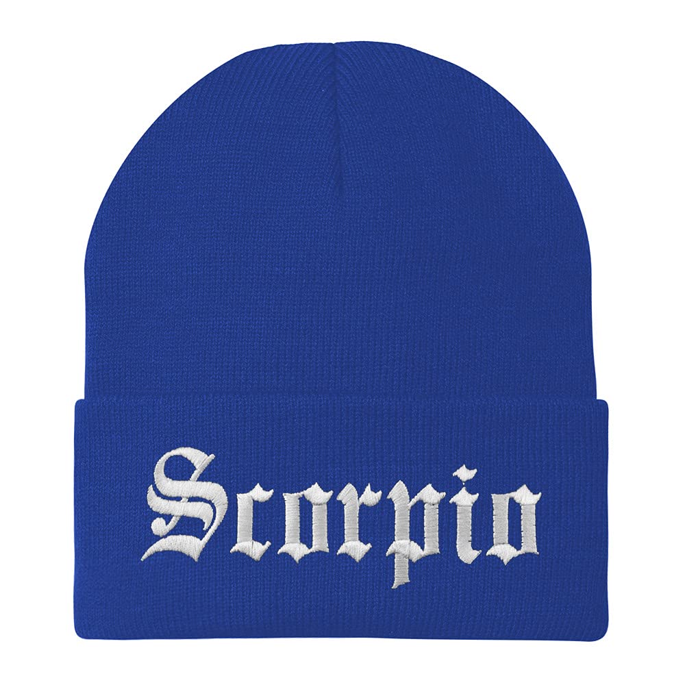 Trendy Apparel Shop Scorpio Old English Embroidered Long Cuff Beanie