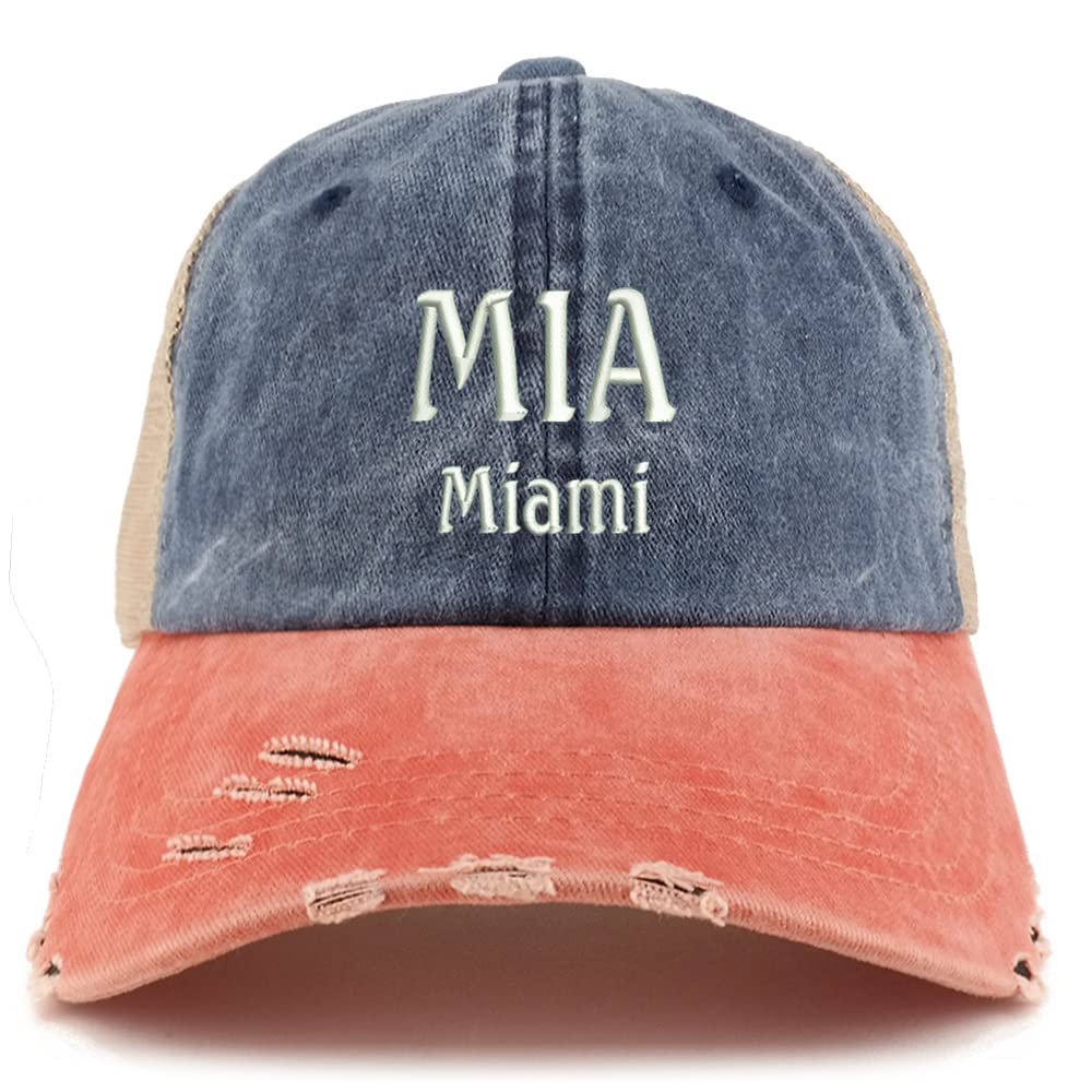 Trendy Apparel Shop MIA Miami Embroidered Frayed Bill Trucker Mesh Back Cap