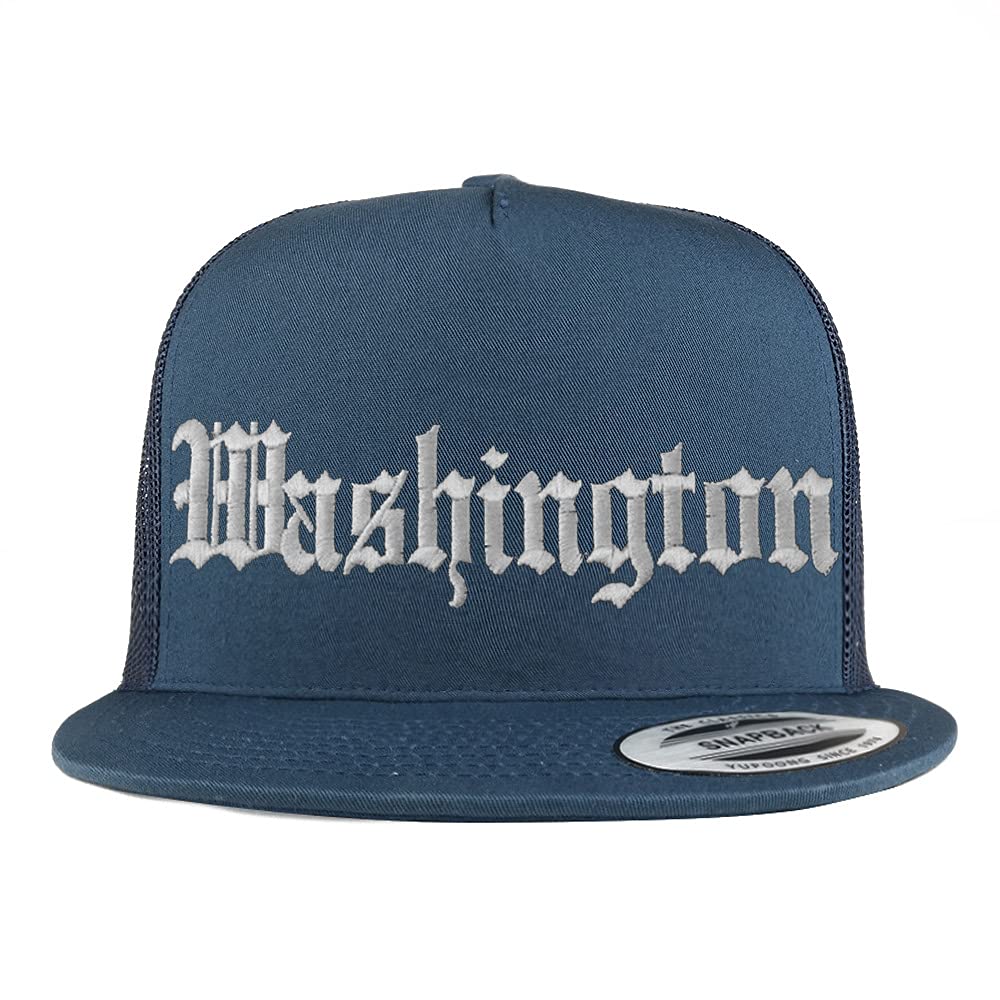 Trendy Apparel Shop Washington Old English 5 Panel Flatbill Trucker Cap