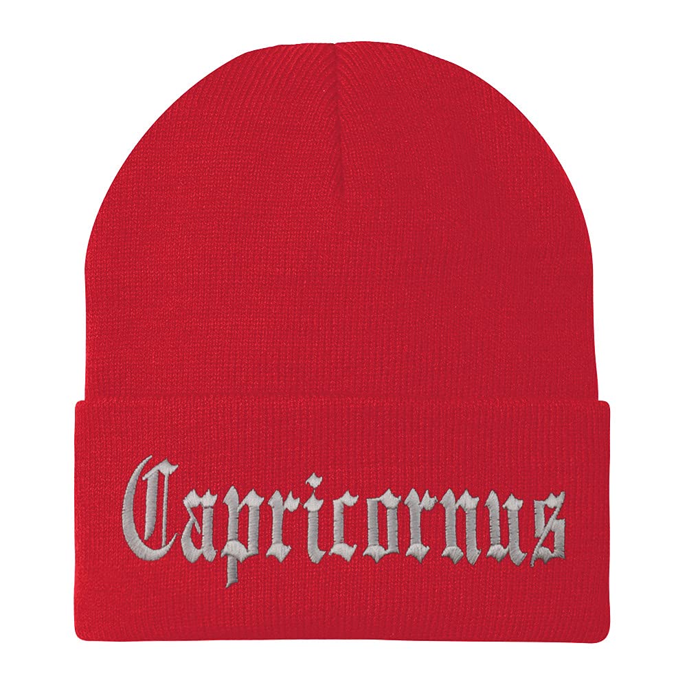 Trendy Apparel Shop Capricornus Old English Embroidered Long Cuff Beanie