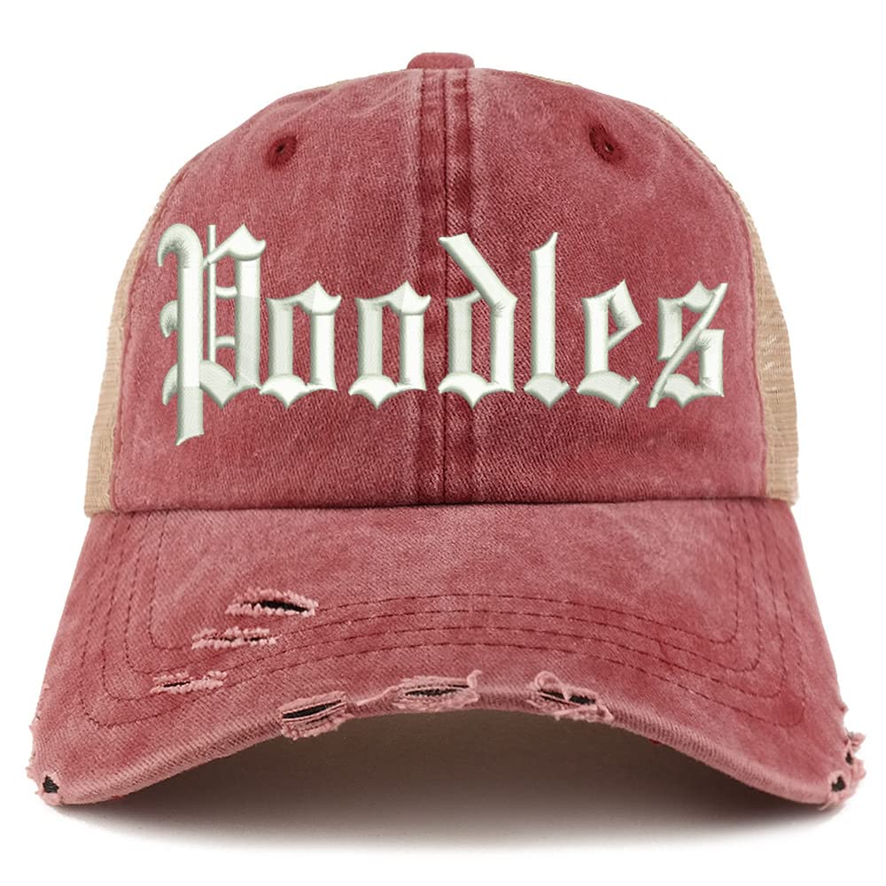 Trendy Apparel Shop Old English Poodles Frayed Bill Trucker Mesh Back Cap