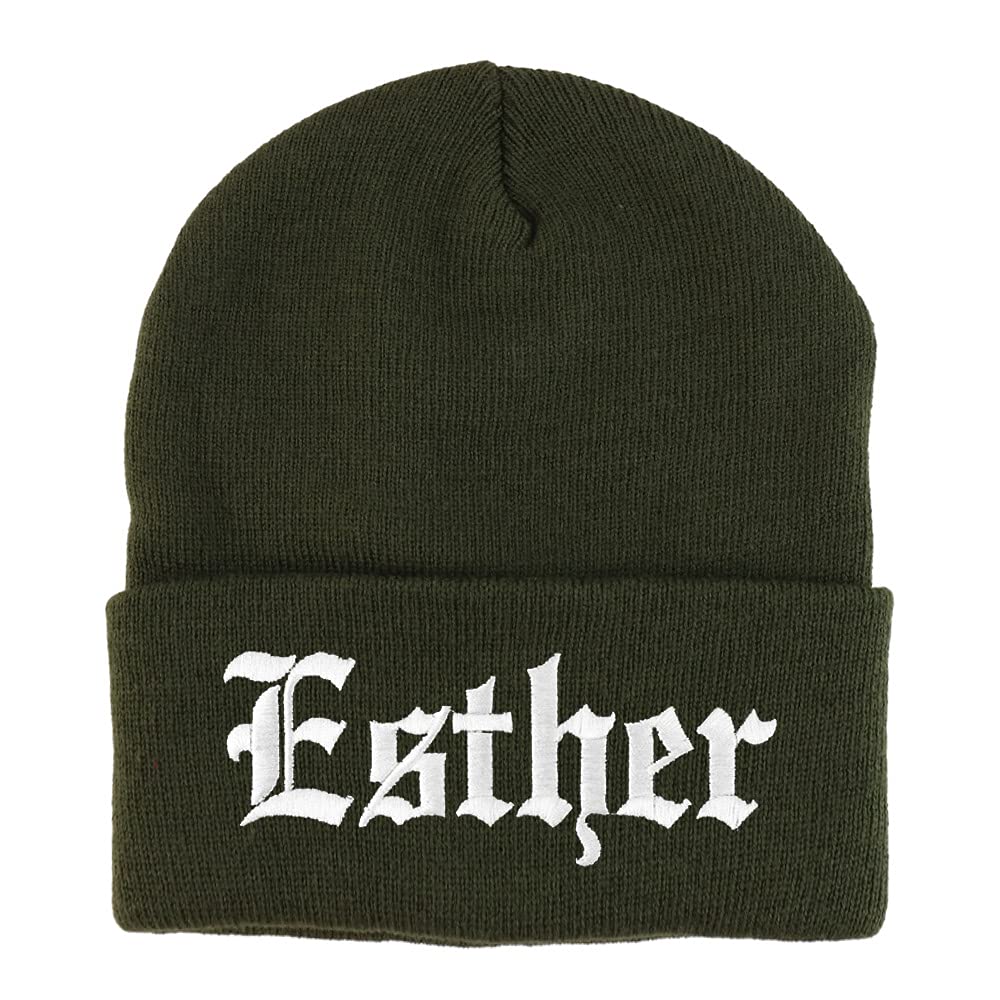 Trendy Apparel Shop Esther Old English Embroidered Long Cuff Beanie