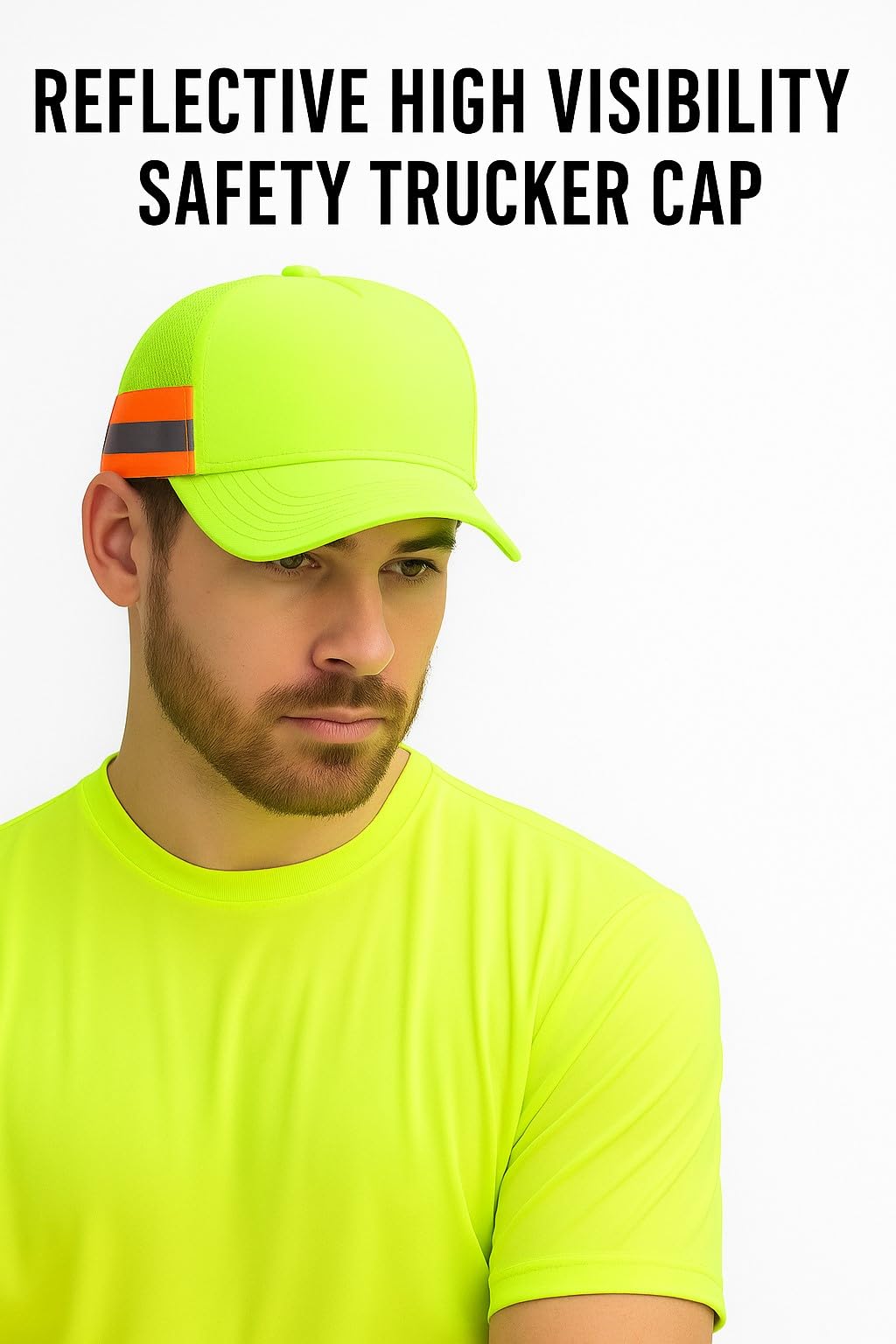 Trendy Apparel Shop XXL Oversized Reflective High Visibility Safety Trucker Cap
