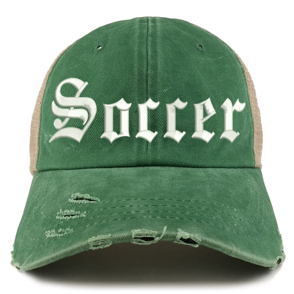 Trendy Apparel Shop Old English Soccer Frayed Bill Trucker Mesh Back Cap