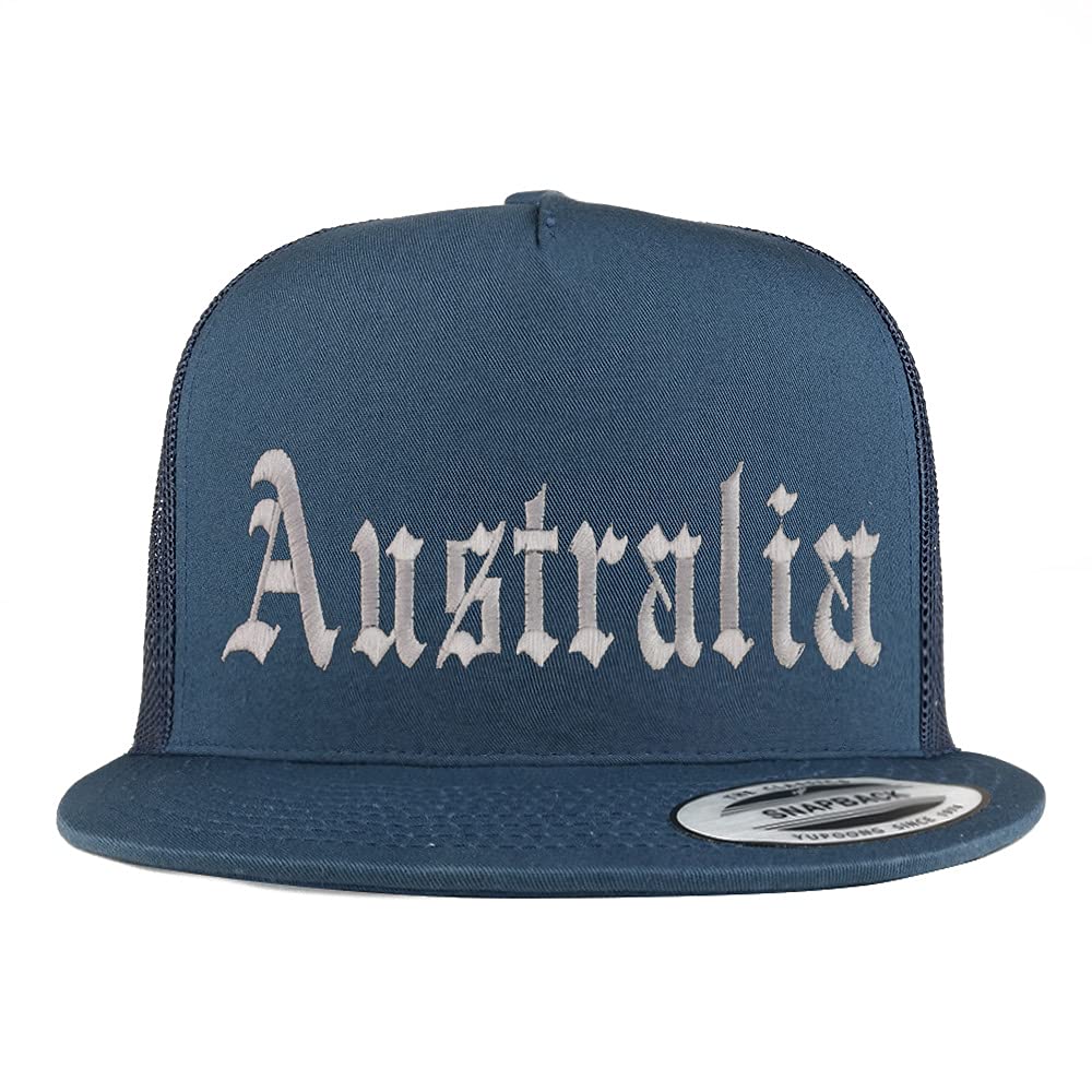 Trendy Apparel Shop Australia Old English 5 Panel Flatbill Trucker Cap