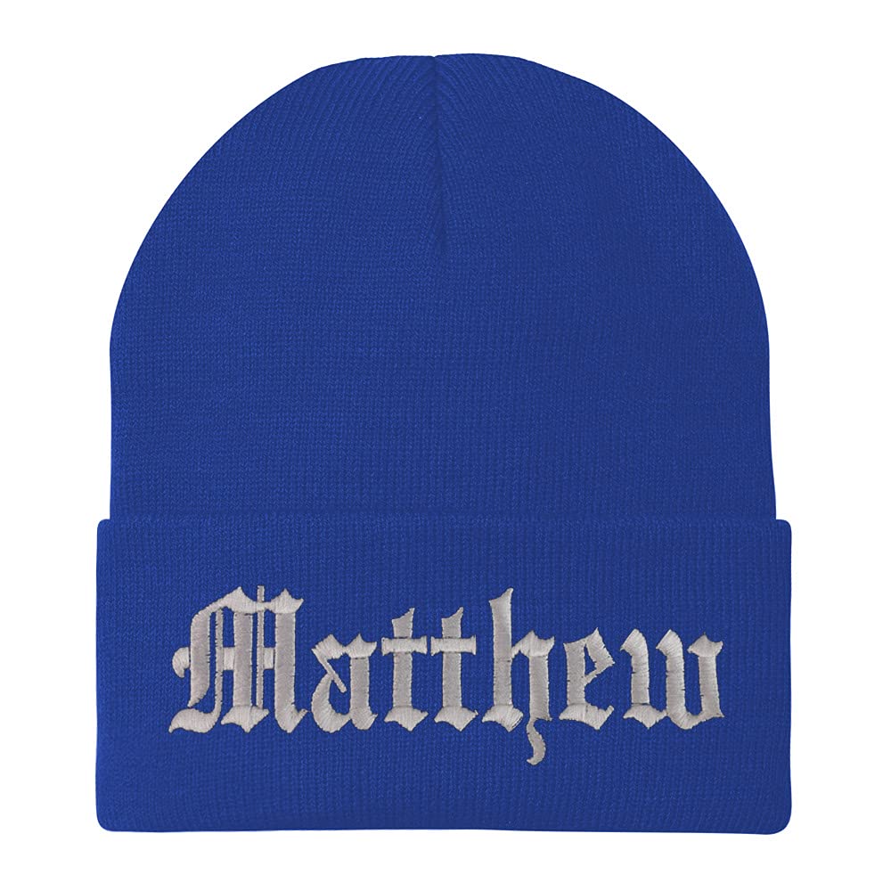 Trendy Apparel Shop Matthew Old English Embroidered Long Cuff Beanie