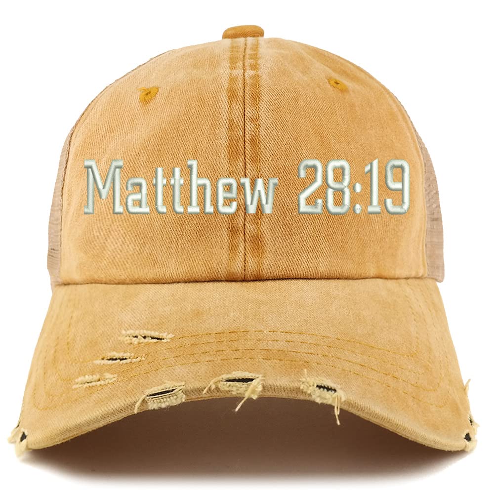 Trendy Apparel Shop Matthew 28:19 Frayed Bill Trucker Mesh Back Cap