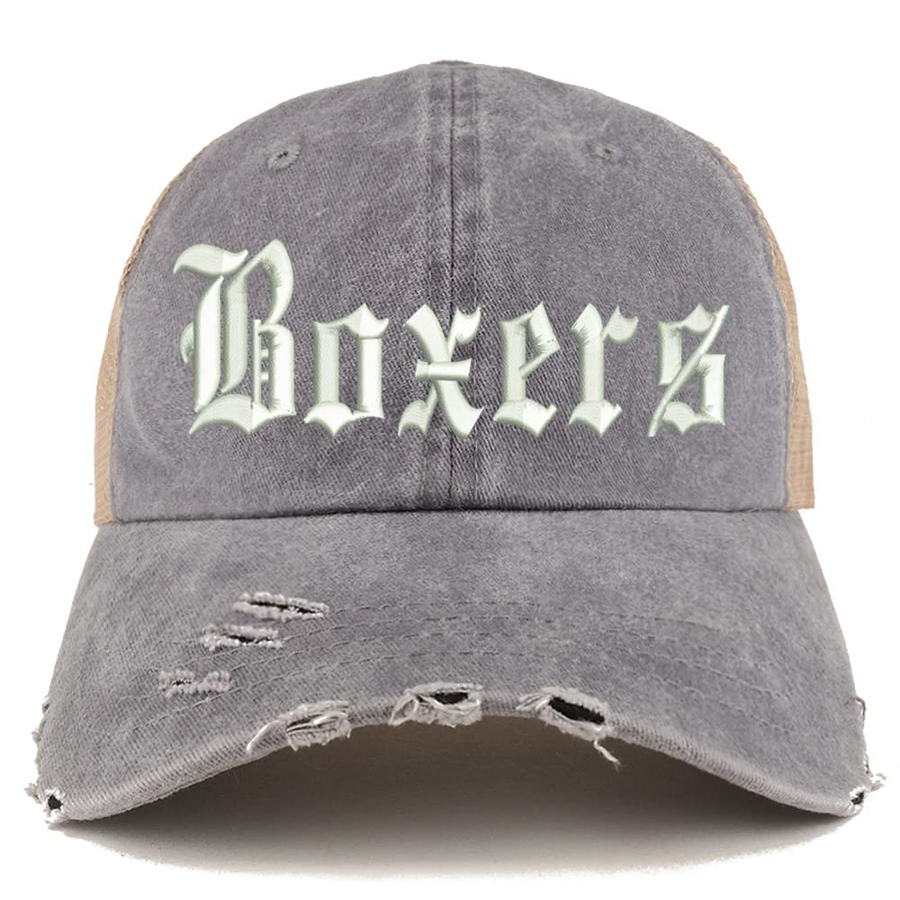 Trendy Apparel Shop Old English Boxers Frayed Bill Trucker Mesh Back Cap