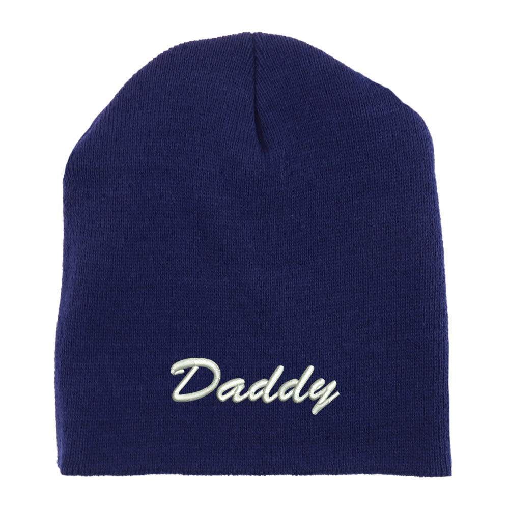 Trendy Apparel Shop Daddy Script Font Embroidered Made in USA Short Acrylic Knit Winter Beanie Hat