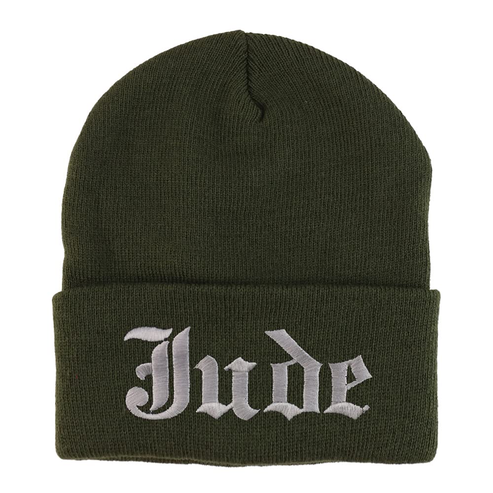 Trendy Apparel Shop Jude Old English Embroidered Long Cuff Beanie