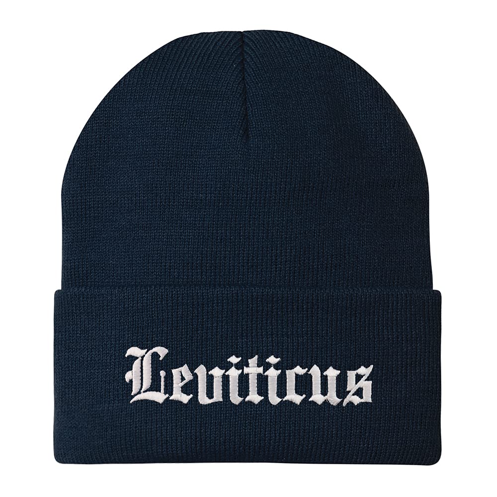 Trendy Apparel Shop Leviticus Old English Embroidered Long Cuff Beanie