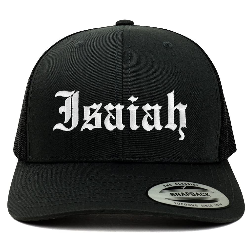 Trendy Apparel Shop Isaiah Old English 6 Panel Trucker Mesh Cap