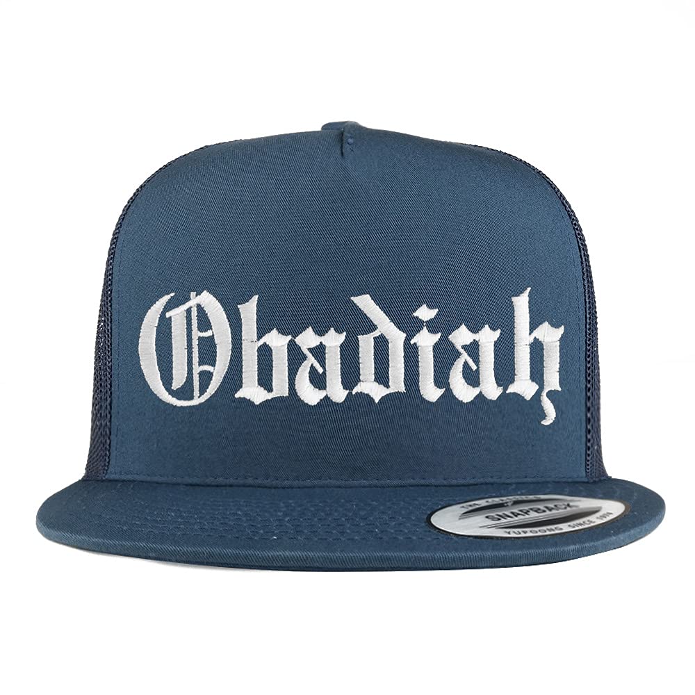Trendy Apparel Shop Obadiah Old English 5 Panel Flatbill Trucker Cap