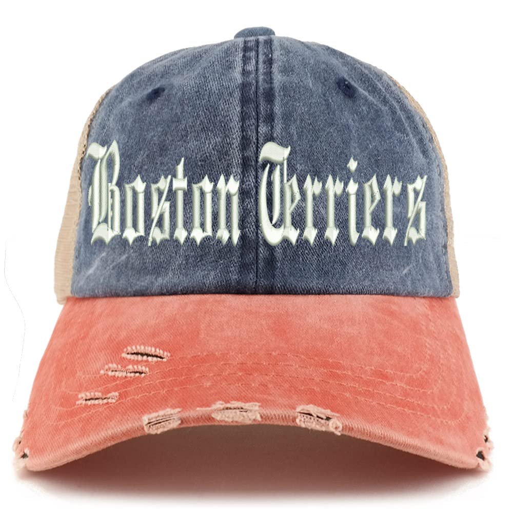 Trendy Apparel Shop Old English Boston Terriers Frayed Bill Trucker Mesh Back Cap