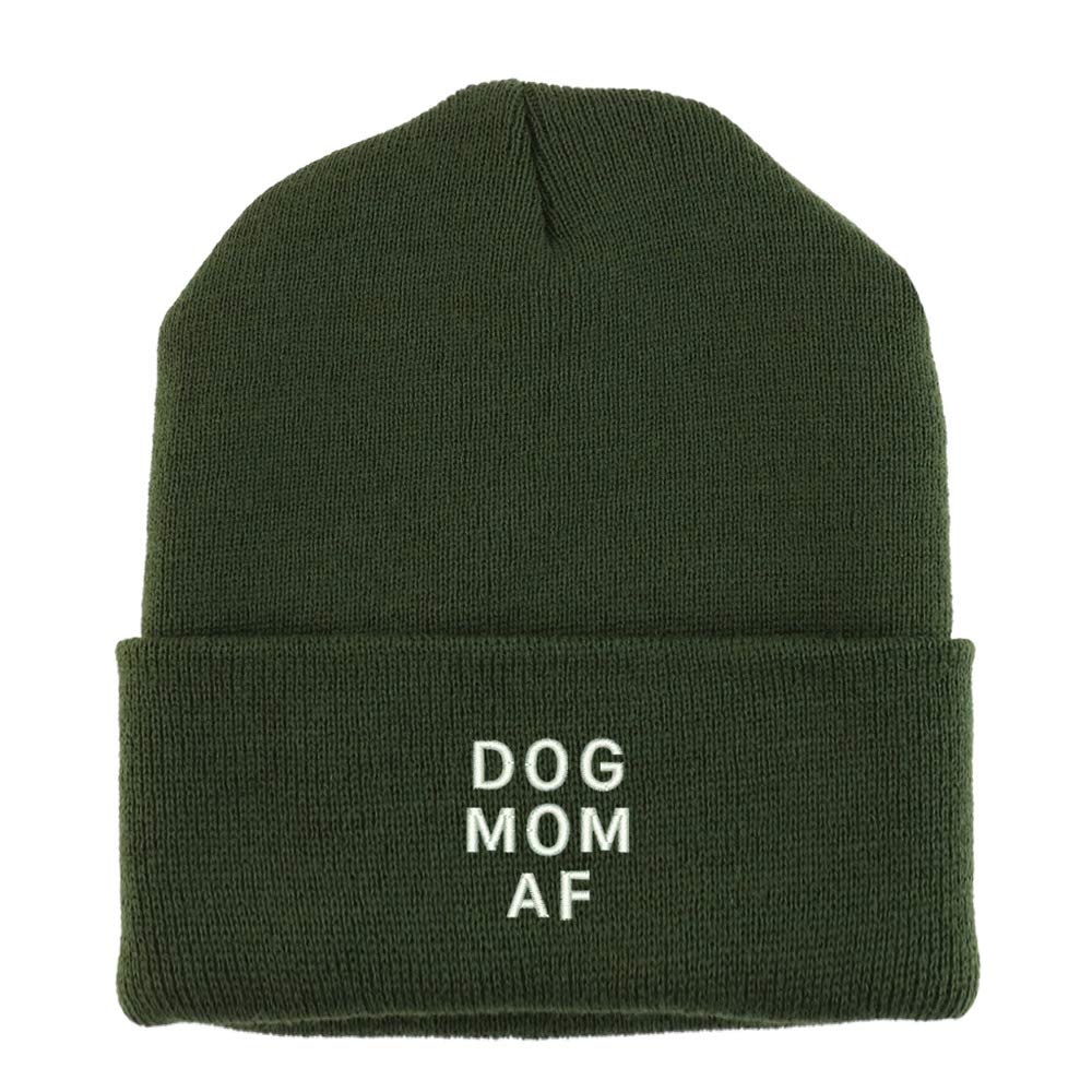 Trendy Apparel Shop Dog Mom Af Embroidered Made in USA Cuff Folded Acylic Knit Winter Beanie Hat