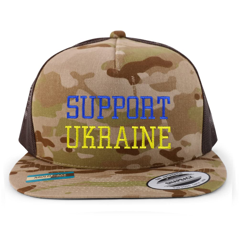 Trendy Apparel Shop Support Ukraine Embroidered 5 Panel Flatbill Trucker Cap