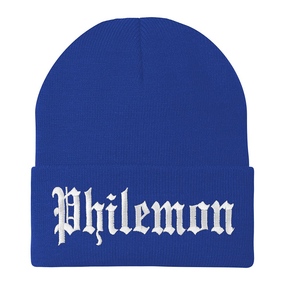 Trendy Apparel Shop Philemon Old English Embroidered Long Cuff Beanie