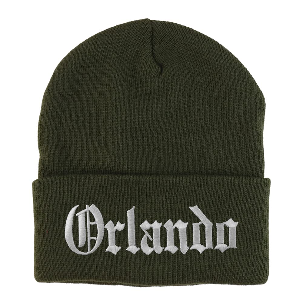 Trendy Apparel Shop Orlando Old English Embroidered Long Cuff Beanie