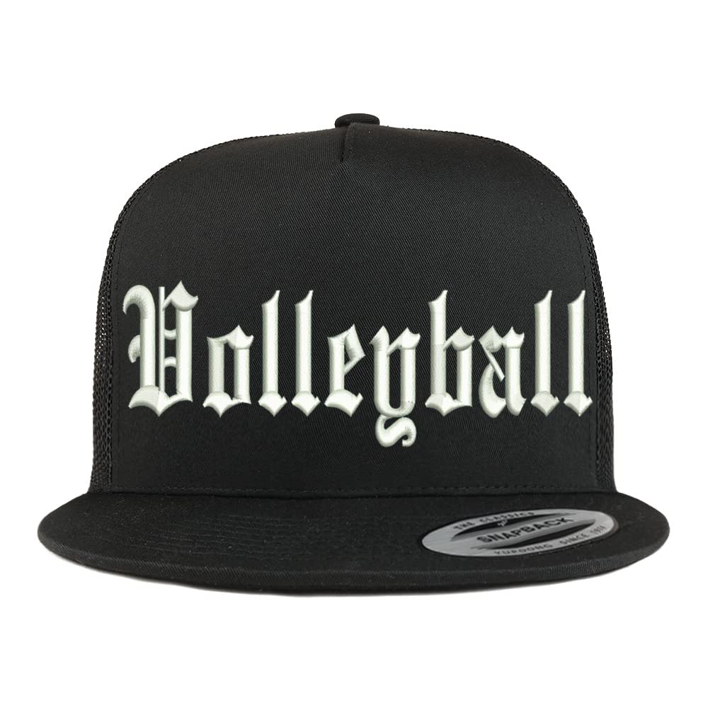 Trendy Apparel Shop Old English Volleyball 5 Panel Flatbill Trucker Cap