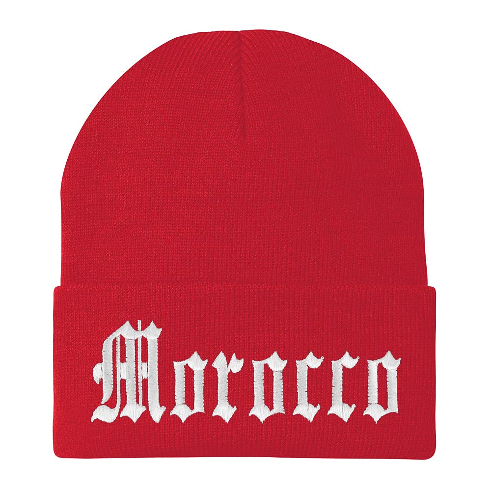 Trendy Apparel Shop Morocco State Old English Embroidered Long Cuff Beanie